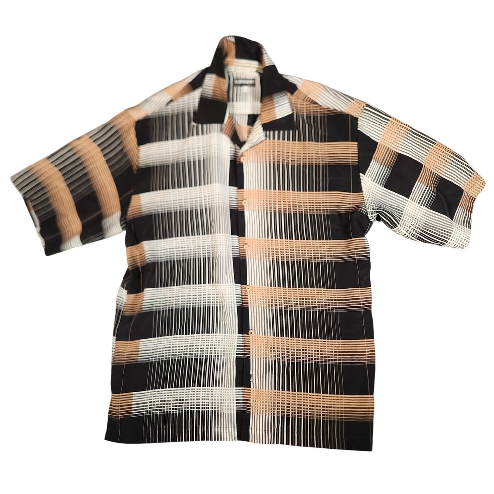Mench Platinum Button Up Shirt Mens 3XLT Black Tan Excellent Geometric Camp